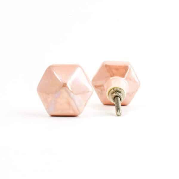 DSC 2908 Peach pearled hexagon ceramic knob