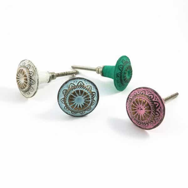 White pink Green blue rustic wheel knob group 1