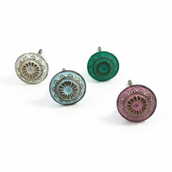 White pink Green blue rustic wheel knob group