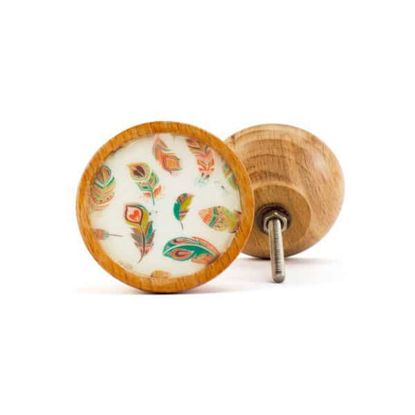 Bohemian Feathers Wooden Knob 4 Bohemian Fe