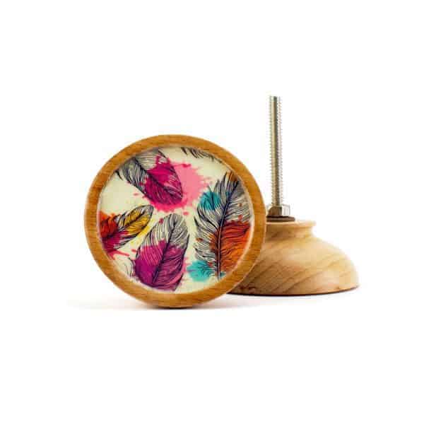 Paint and Feathers Wooden Knob 2 Paint and F